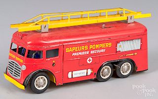 French Joustra tin litho wind-up fire ladder truck