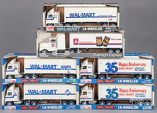 Five Nylint Walmart semi-tractor trailer trucks