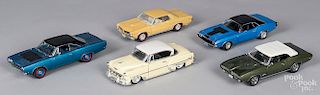 Five contemporary scale model cars