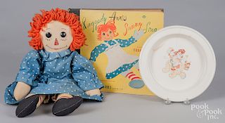 Raggedy Ann doll, bowl and album set