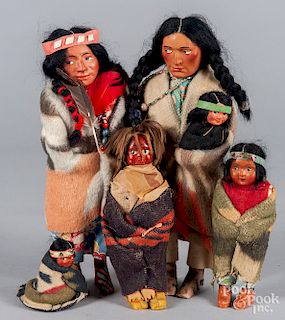 Five Skookum Native American Indian dolls