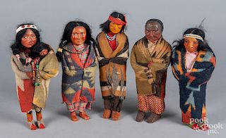 Six Skookum Native American Indian dolls