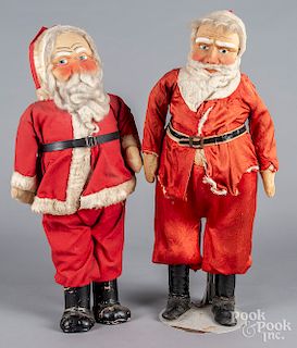 Two painted fabric Santa Claus figures