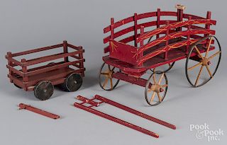 Two painted wood wagons