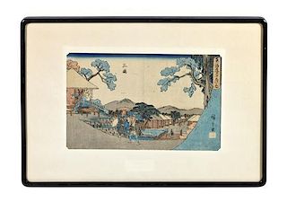 A Japanese Woodblock Print on Paper from the Tokaido Road Series, 12 3/8 x 7 3/4 inches.
