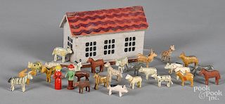 Miniature German painted wood Noah's Ark
