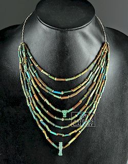 Egyptian 8-Strand Faience Bead Necklace w/ 2 Amulets
