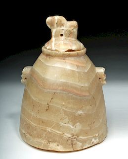 Large South Arabian Qatabanian Alabaster Lidded Jar