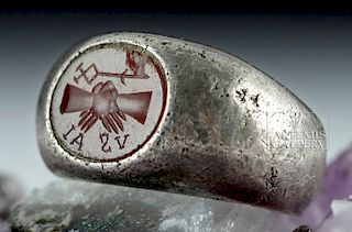 Roman Silver and Carnelian Intaglio Ring - 17.6 g