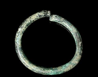 Superb Luristan Bronze Ring w/ Lion Terminals