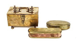A Group of Three Brass Boxes, Width of first 6 inches.