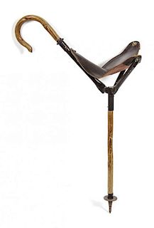 An Early American Convertible Cane and Seat. Height 36 inches.