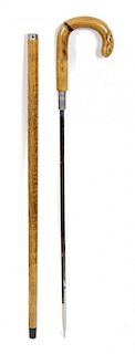 An American Oak Sword Cane, Height 35 7/8 inches.