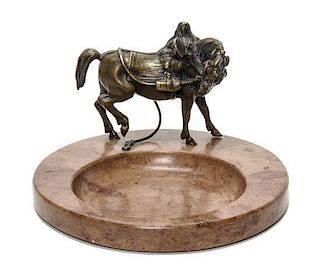 A Continental Marble and Bronze Mounted Vide Poche, Diameter 7 1/2 inches.
