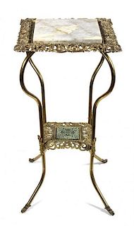 A Victorian Brass and Onyx Jardiniere Stand, Height 30 x width 15 1/4 x depth 15 1/4 inches.