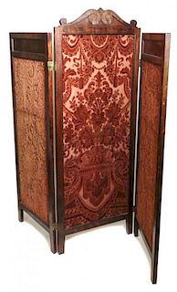 A Victorian Walnut Three Paneled Floor Screen, Height of tallest panel 63 inches.