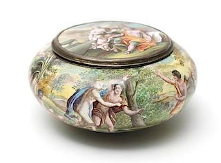 A Continental Enameled Box, Diameter 3 1/4 inches.