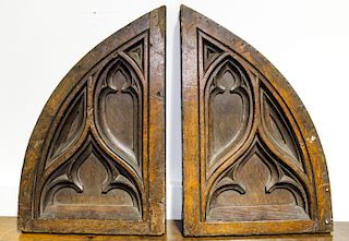* A Pair of Gothic Revival Oak Panels Height 17 1/4 x width 11 1/2 x depth 2 1/2 inches.