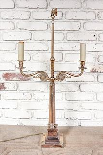 A Pair of Neoclassical Silvered Metal Table Lamps, Height 32 inches.