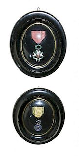 Two Framed Military Medals, Height of first pair 8 3/4 inches.