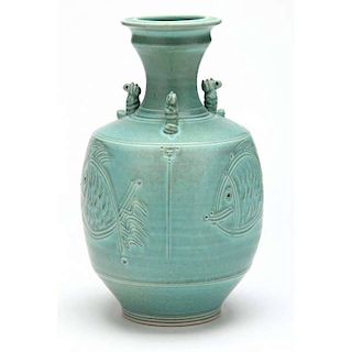 NC Pottery, Tom Turner, Carved Vase