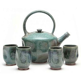 NC Pottery, Ben Owen III, Teapot and Mugs Set