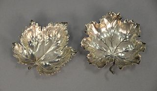 Pair of Buccellati sterling silver nut dishes in the form of a leaf, wd