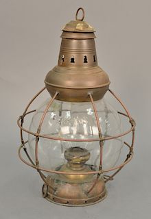 Early lantern marked "Perkins 8" (not electrified), ht. 16in.
