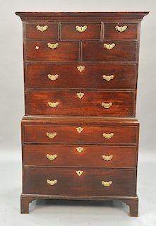 George II mahogany chest on chest on bracket base, 18th century, ht. 70in., wd. 40in.