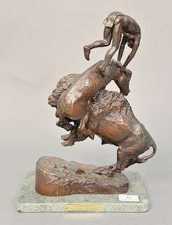 After Frederic Remington bronze "Buffalo Horse" on granite base. total ht. 15in.