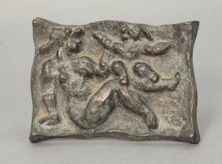 Chaim Gross bronze plaque, Mother and Child. ht. 3 1/2in., wd. 5in.