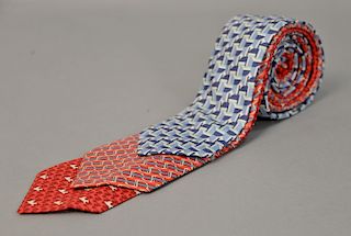 Assorted group of three Hermes silk ties. wd. 3 1/4in. to 3 1/2in.