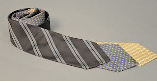 Assorted group of three Hermes silk ties. wd. 3 1/2in.