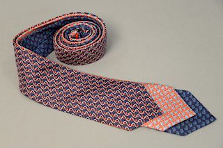Assorted group of three Hermes silk ties with anchor, turtle, and snail. wd. 3 1/2in.