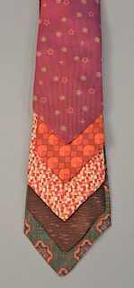 Assorted group of five Hermes silk ties.