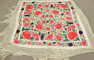 Embroidered silk shawl flower coverlet.