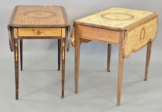 Pair of inlaid Pembroke drop leaf tables. ht. 27in., top: 19" x 33"