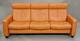 Ekornes reclining three seat leather sofa. lg. 85in.