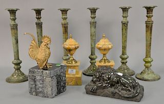 Ten piece group to include set of six metal candlesticks, possibly Maitland Smith (ht