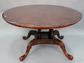 Contemporary round burlwood table (pedestal as is). dia. 60in., ht. 31in.