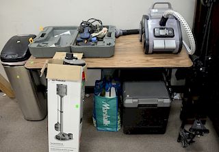 Group lot to include Rowenta steamer, Ryobi planer, electric garbage can and cooler, 1/3 Hp pump, etc