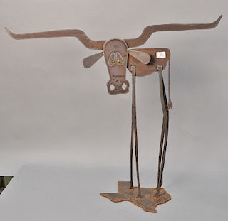 Wanye Rossi signed longhorn iron figure. ht. 31in., wd. 37in.