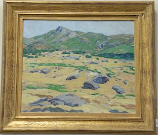 Mary Gine Riley (1883-1939), oil on board, mountainous landscape, signed lower left: M.G. Riley, 20" x 24".
