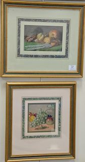 Pair of framed watercolor still life paintings of fruit and vegetables, framed and matted, sight size 5" x 8" and sight size 5 1/2"...