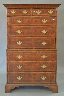 George II burlwood chest on chest. ht. 68in., wd. 39 1/2in.
