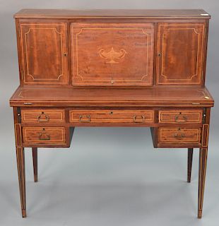 Inlaid mahogany desk. ht. 44in., wd. 42in.