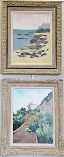 Group of eight framed watercolor and oil paintings to include two oil on canvas Martin Segal; watercolor of front of brick house, wr...