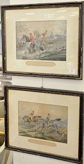 Set of six Victorian fox hunt lithographs "The Right and Wrong Sorts" "or a Good and Bad style of going across Country", sight size...
