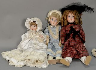 Three large bisque head dolls to include armand marseille 390 A9M, bisque head doll marked DMS SCD, and German Queen Louise 100 Doll...