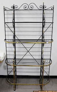 Iron and brass bakers rack. ht. 84in., wd. 50in.
